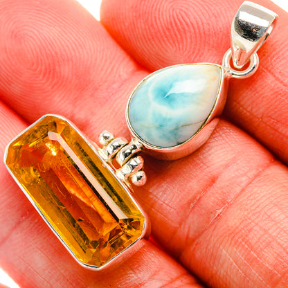 Faceted Citrine, Larimar Pendant 1 3/4" (925 Sterling Silver) PD38238