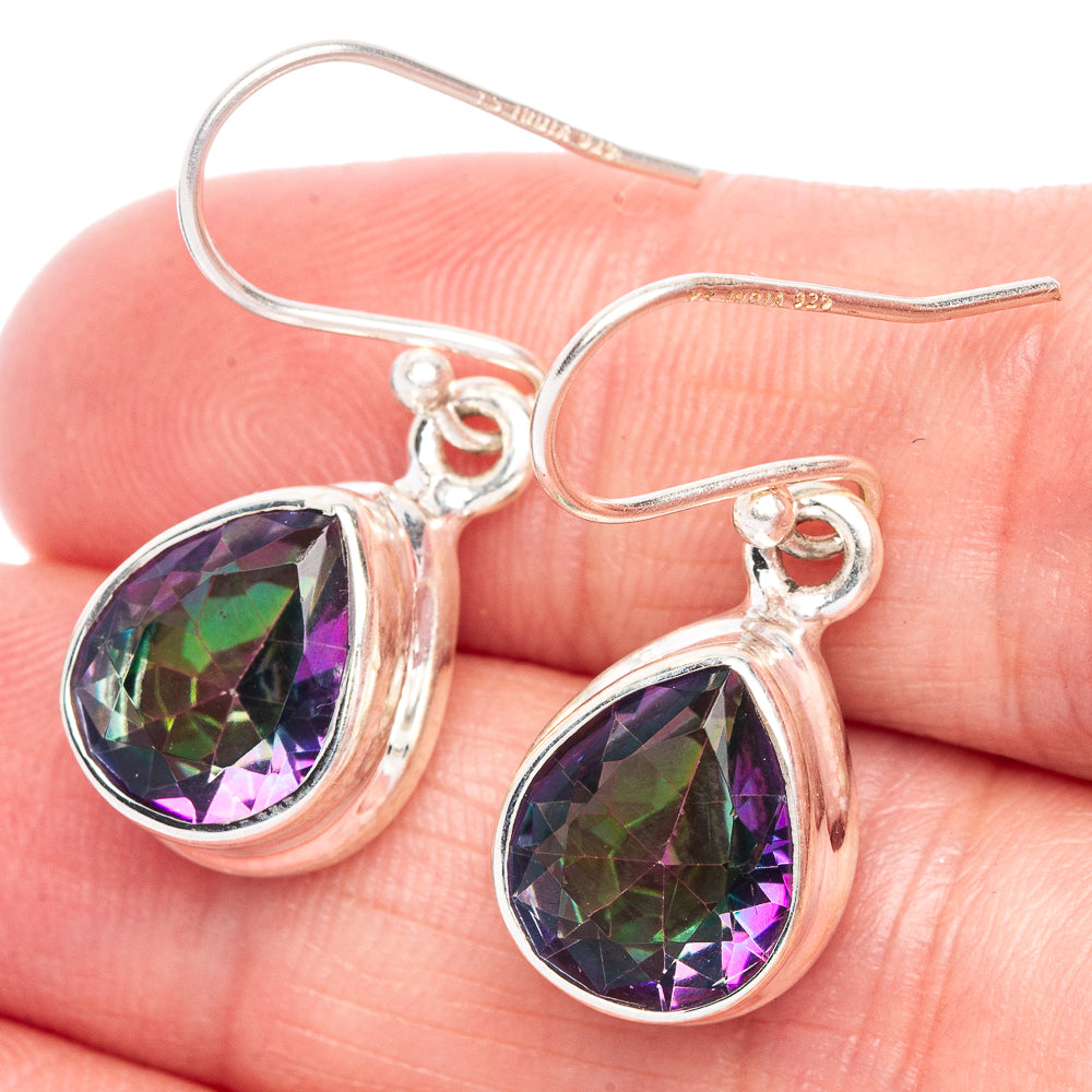 925 sterling silver teardrop earrings with iridescent Mystic Topaz, dark purple facets