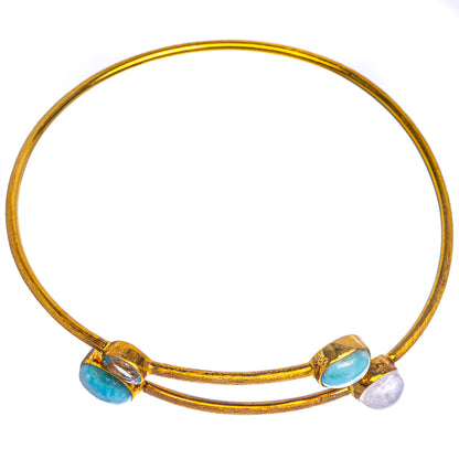 Larimar, Rainbow Moonstone, Blue Topaz Cuff Bracelet 7 To 8" (925 Sterling Silver) BR90333
