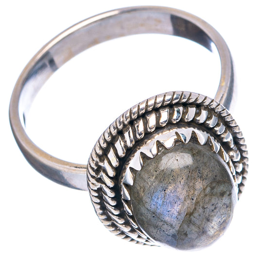 Sterling silver labradorite ring, oval gray-blue stone and twisted rope band