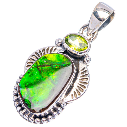 Sterling silver pendant with large oval green ammolite stone and small round green gem