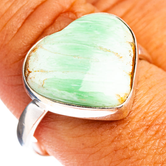 Heart gemstone ring with green variscite cabochon on .925 sterling silver band