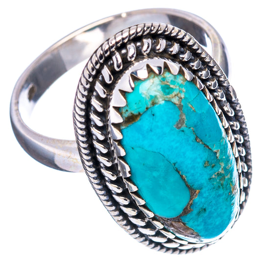 Turquoise oval stone ring on braided silver band with prong-set setting, size 7