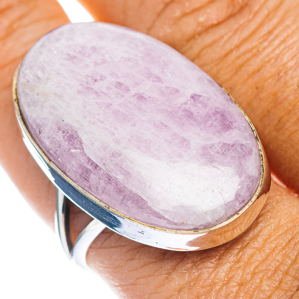 Size 10 kunzite ring with oval purple cabochon in .925 sterling silver setting