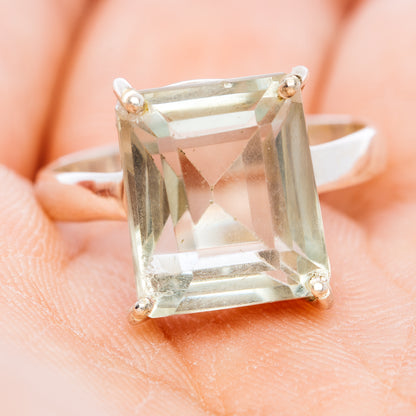 Faceted Prasiolite Ring Size 8.75 (.925 Sterling Silver)