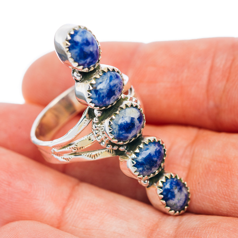 Premium 5-Gemstone Finger Shield Sodalite Ring Size 8.75 (.925 Sterling Silver)
