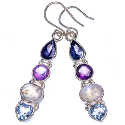 Rainbow Moonstone, Amethyst, Tanzanite, Blue Topaz Earrings 1 7/8" (925 Sterling Silver) E433039