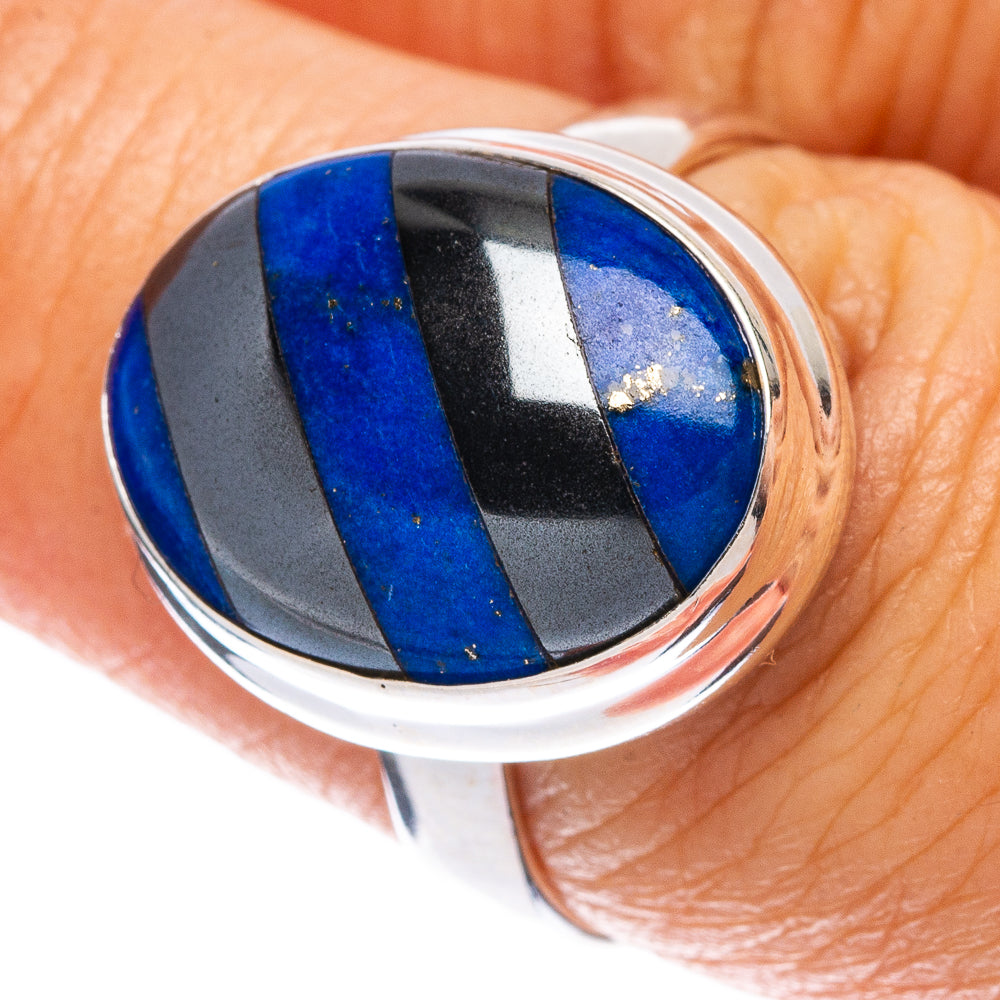 Shungite Lapis Lazuli Ring Size 7.25 (925 Sterling Silver) R146635