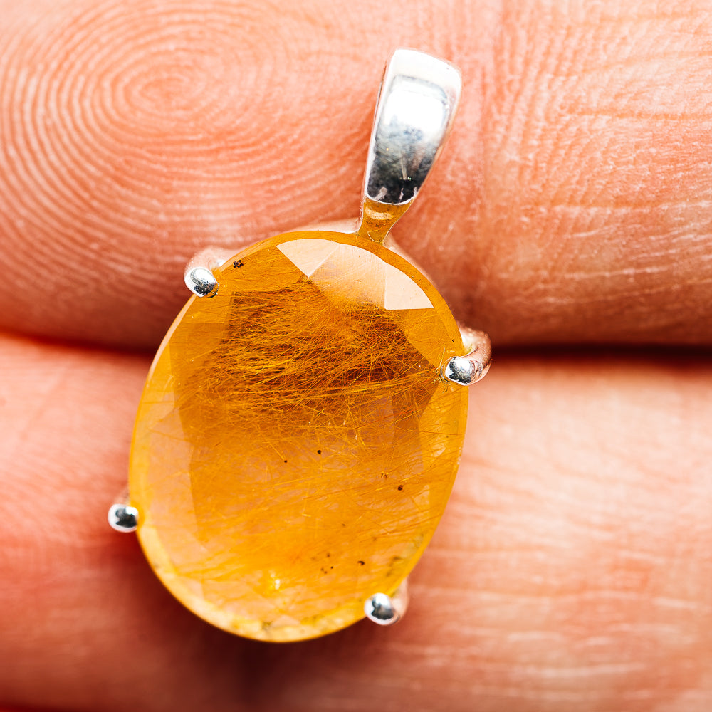 Faceted Rutilated Quartz Pendant 7/8" (.925 Sterling Silver)