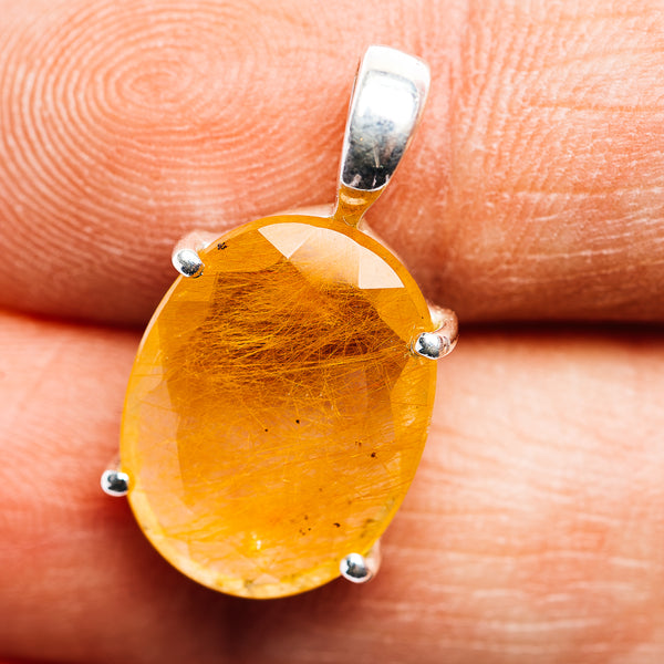 Faceted Rutilated Quartz Pendant 7/8" (.925 Sterling Silver)