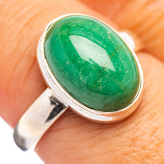 Variscite oval cabochon ring with green stone set in .925 sterling silver band