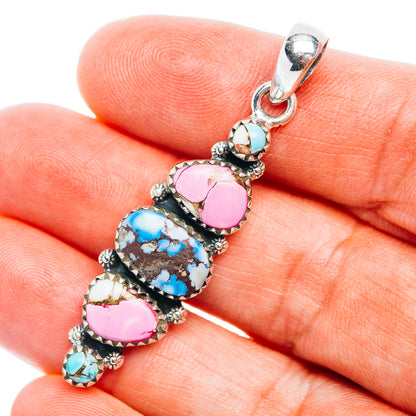 Exclusive Southwestern Style Golden Hills Turquoise, Cotton Candy Turquoise Pendant 2" (.925 Sterling Silver)