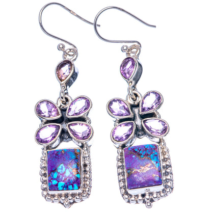 Premium Purple Copper Composite Turquoise, Amethyst Earrings 2 1/8" (925 Sterling Silver) E1632