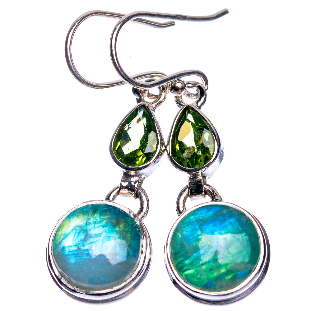 Green Moonstone, Peridot Earrings 1 1/2" (925 Sterling Silver) E432682
