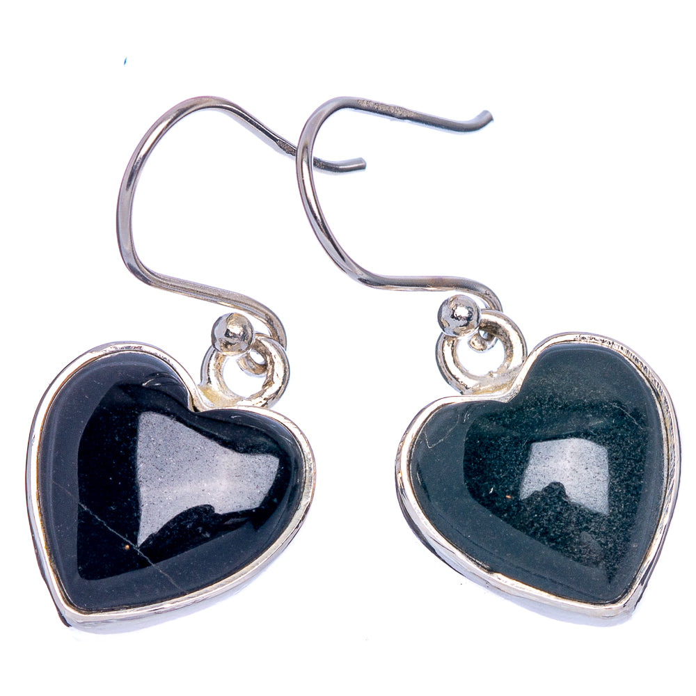 Black Onyx Heart Earrings 1 1/8" (925 Sterling Silver) E433279