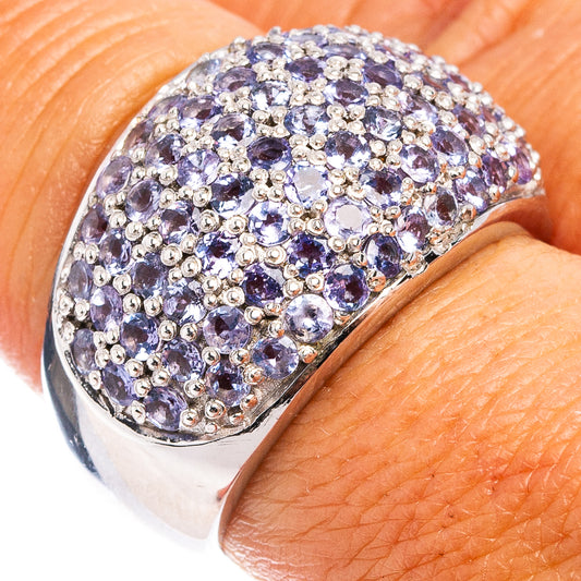Tanzanite ring in sterling silver with pavé-set purple stones