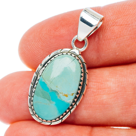 Exclusive Southwestern Style Kingman Turquoise Pendant 1 3/8" (.925 Sterling Silver)