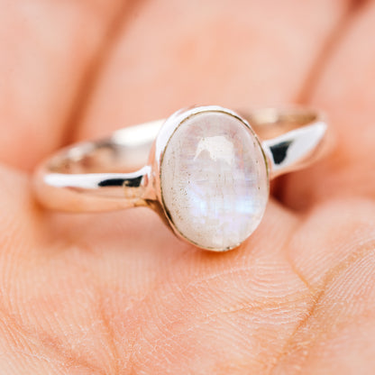Rainbow Moonstone Ring Size 8 (.925 Sterling Silver)