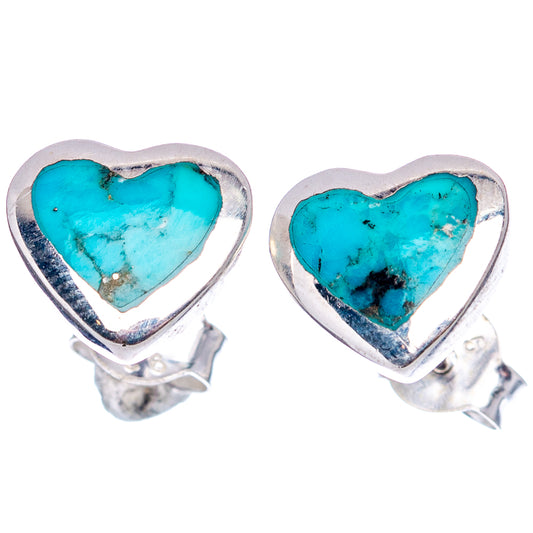 Turquoise heart stud earrings in .925 sterling silver, metal heart settings