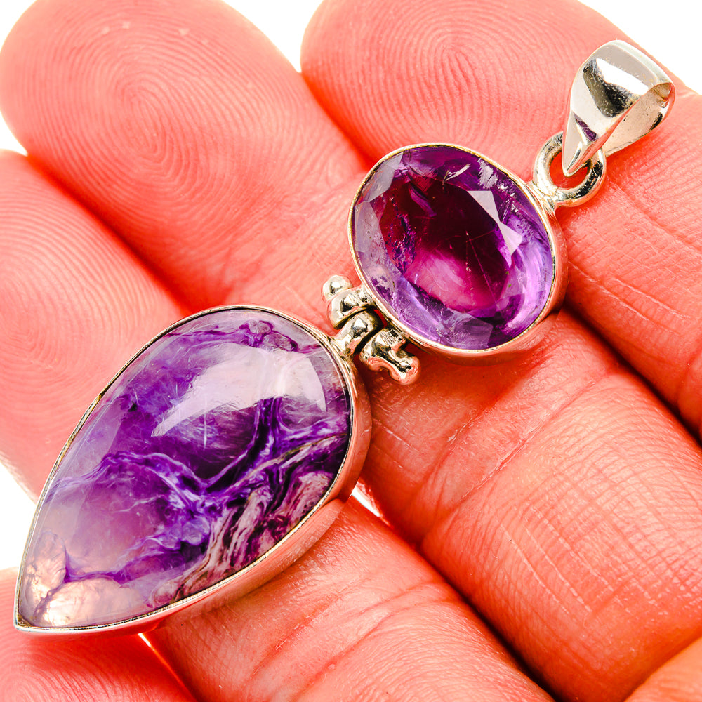Charoite, Amethyst Pendant 2 1/4" (925 Sterling Silver) PD37910