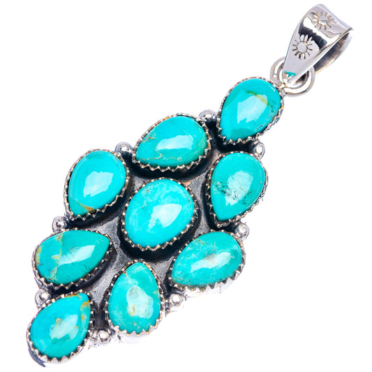 Turquoise stone cluster pendant, sterling silver with stamped bail and ornate edging