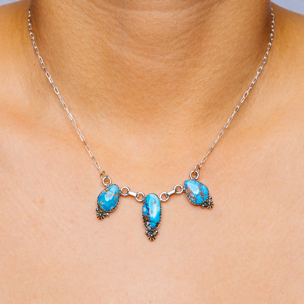 Southwestern Style Golden Hills Turquoise Necklace 16 to 18" (.925 Sterling Silver)