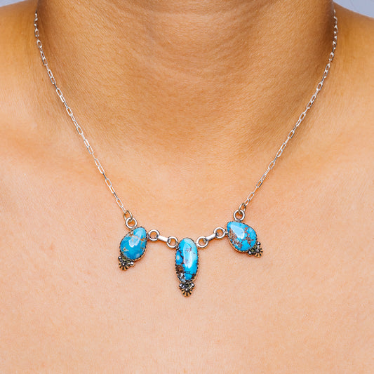 Southwestern Style Golden Hills Turquoise Necklace 16 to 18" (.925 Sterling Silver)