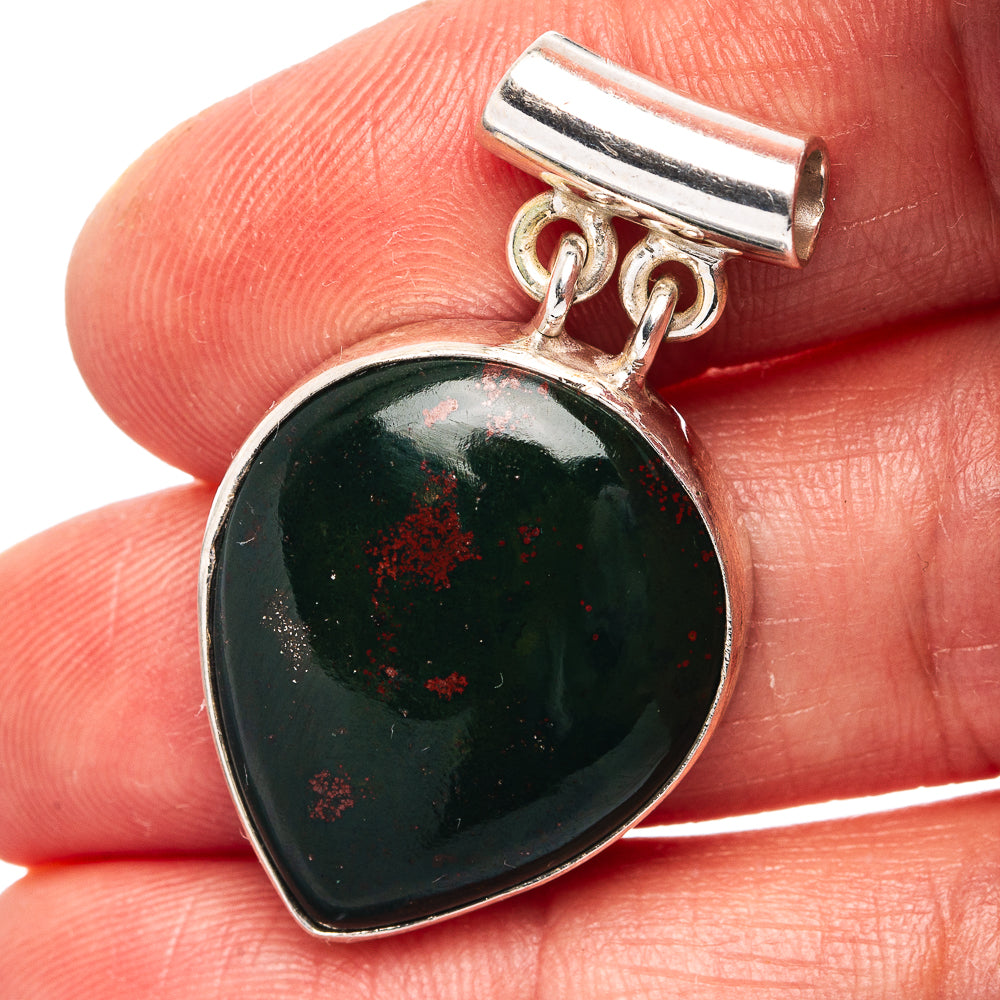 Bloodstone Pendant 1 3/8" (.925 Sterling Silver)