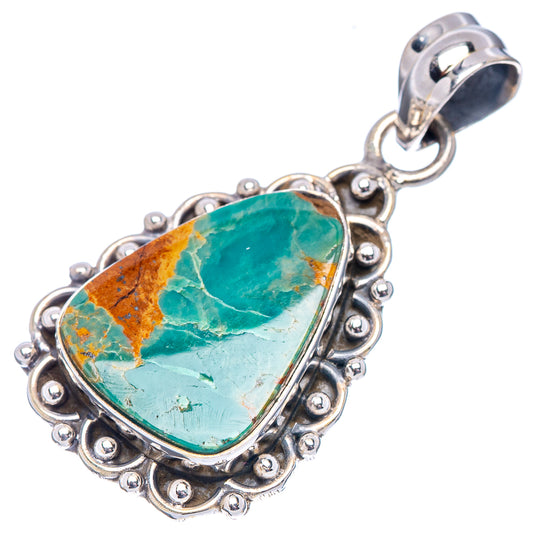 Turquoise teardrop pendant in .925 sterling silver with ornate bead frame and bail