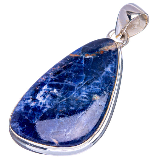 Sodalite teardrop pendant bezel-set in .925 sterling silver, large stone