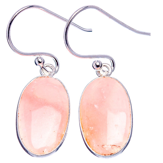 Oval pink opal earrings with .925 sterling silver fishhook backs and dangling loops