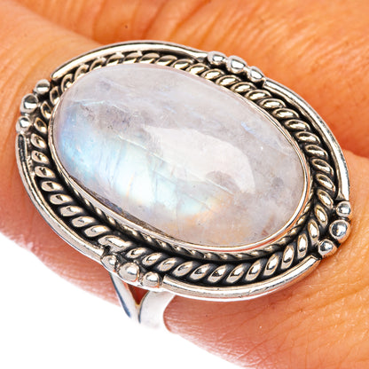 Large Rainbow Moonstone Ring Size 8 (925 Sterling Silver) R1335