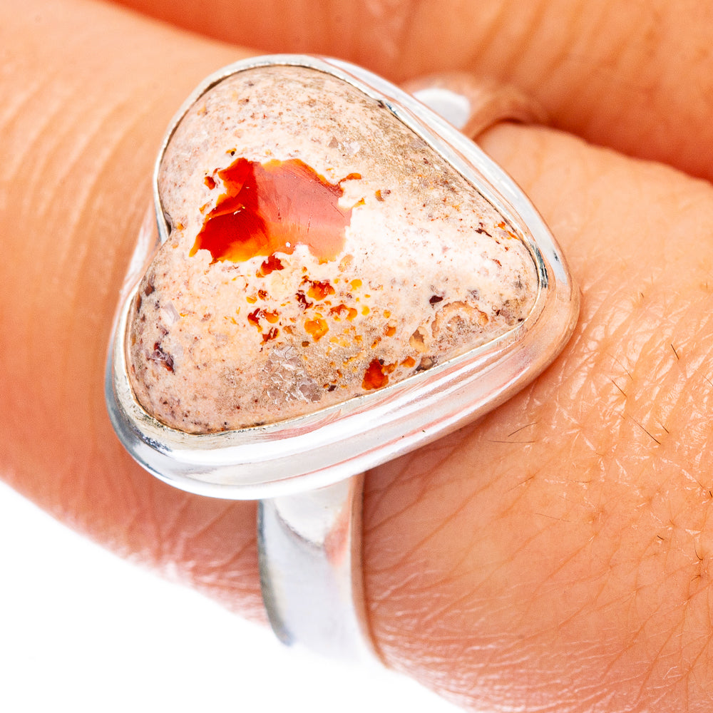 Mexican Fire Opal Heart Ring Size 8.5 (925 Sterling Silver) R2366