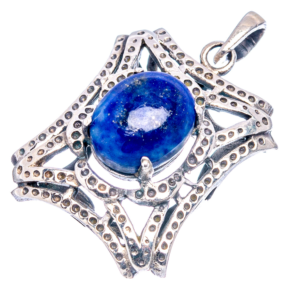 Lapis lazuli pendant in .925 sterling silver with blue cabochon and openwork frame