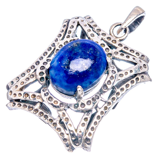 Lapis lazuli pendant in .925 sterling silver with blue cabochon and openwork frame