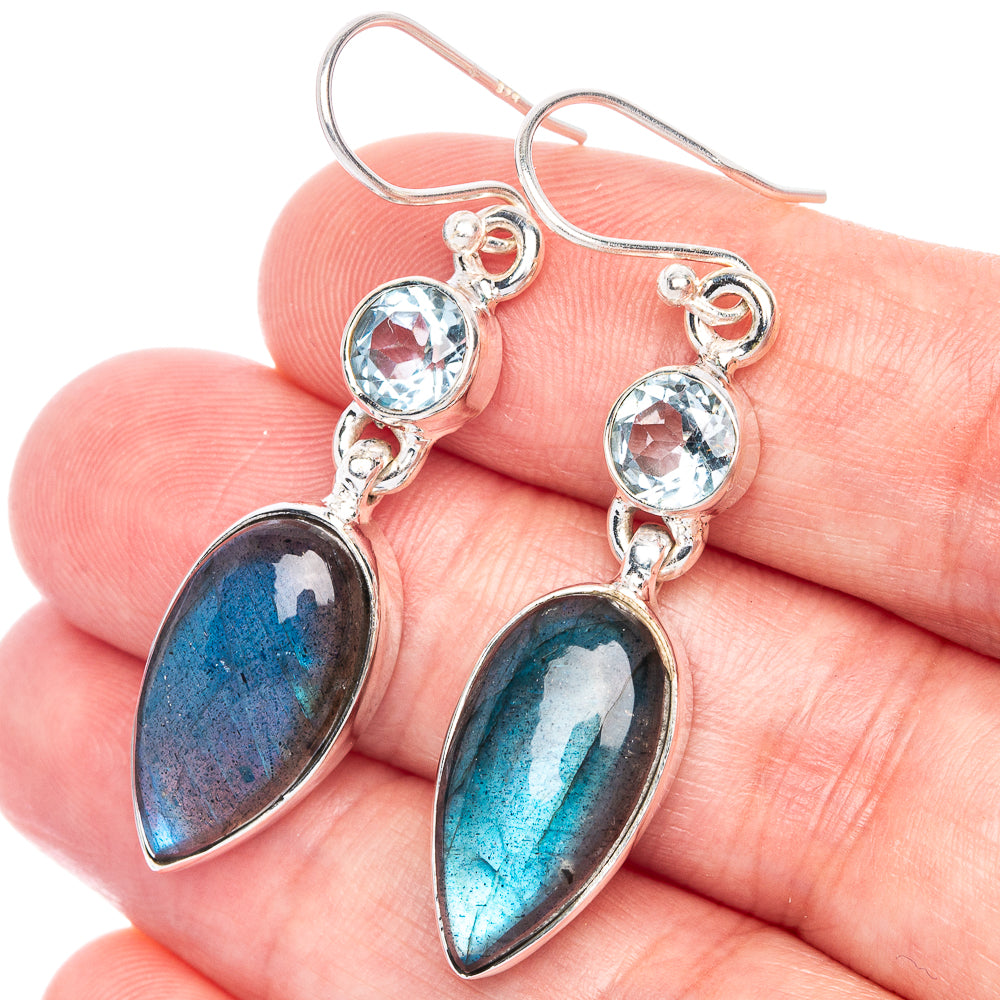 Labradorite, Blue Topaz Earrings 1 7/8" (925 Sterling Silver) E433065