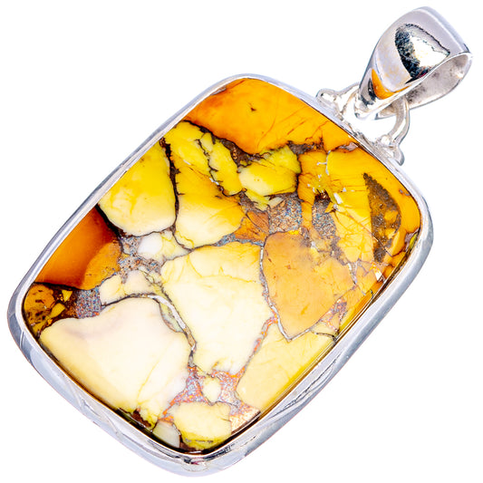 Rectangular sterling silver pendant featuring amber yellow veined stone and loop bail