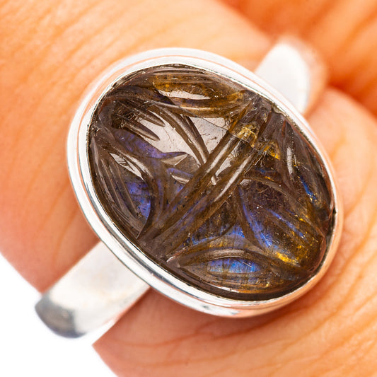 Sterling silver .925 labradorite oval ring, dark brown with blue highlights