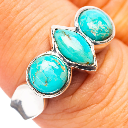 Sterling silver turquoise ring with three oval stones, detailed split band