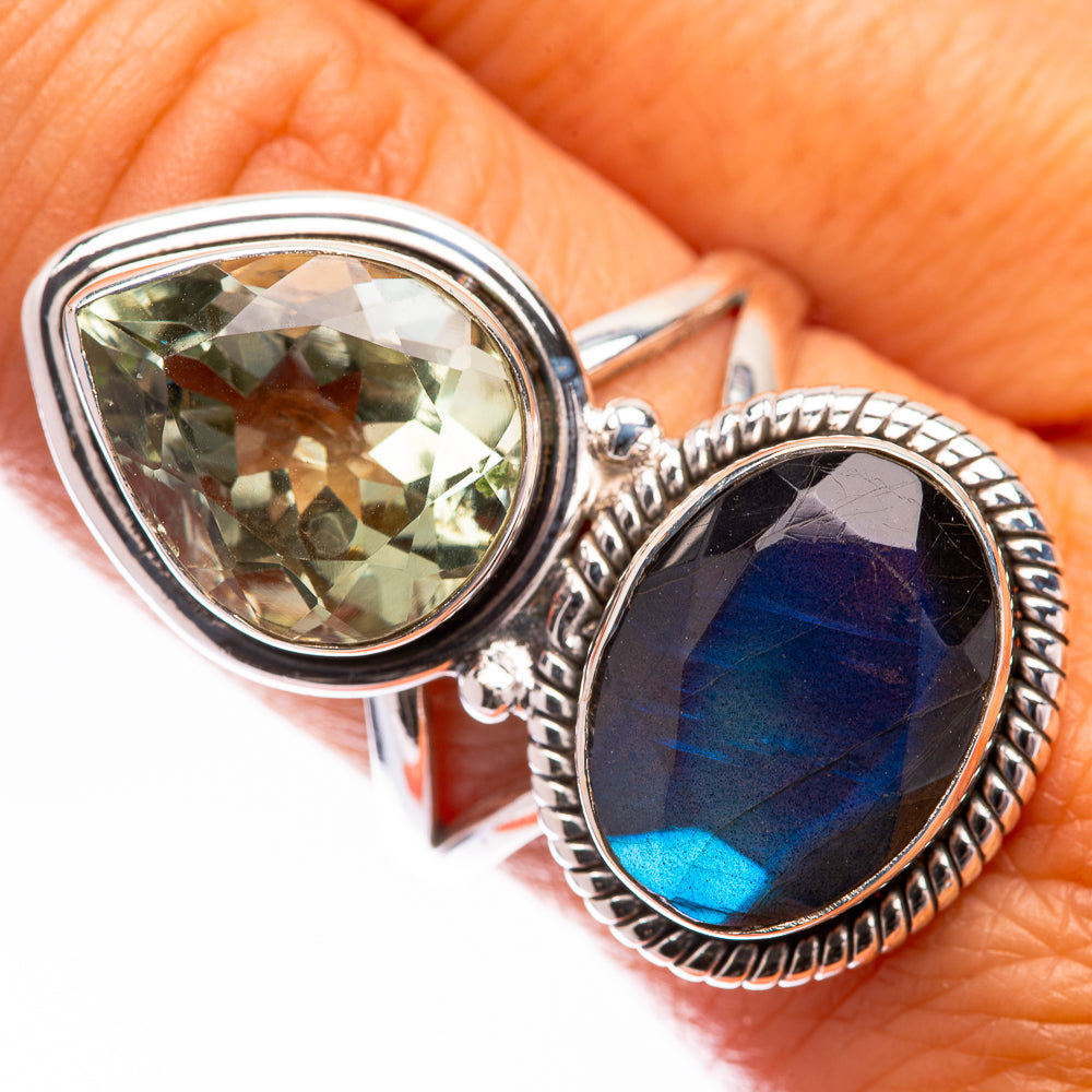 Large Labradorite, Green Amethyst Ring Size 8.75 (925 Sterling Silver) R140858