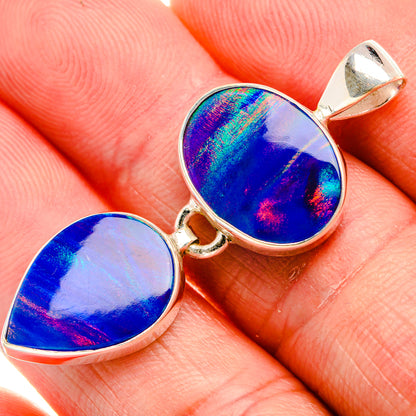 925 sterling silver teardrop opal pendant with blue-purple iridescent cabochon