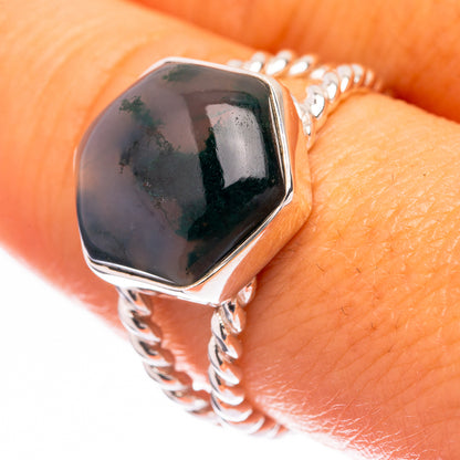 Premium Green Moss Agate Ring Size 9 (925 Sterling Silver) R141902