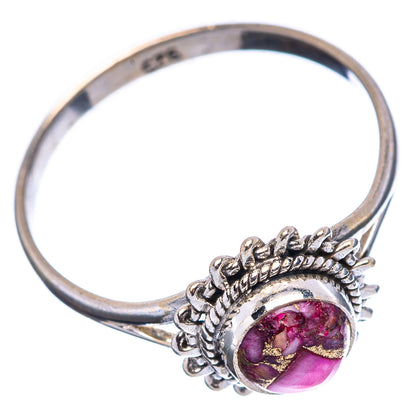 Sterling silver ring with pink oval gemstone, side view of detailed setting