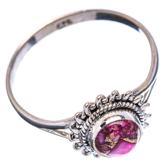 Sterling silver ring with pink oval gemstone, side view of detailed setting