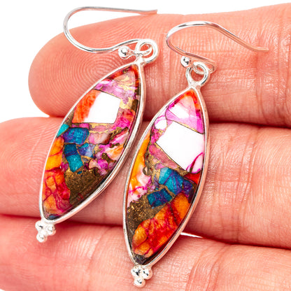 Pink Dahlia Mohave Turquoise Earrings 1 3/4" (.925 Sterling Silver)