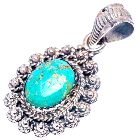 Turquoise oval .925 sterling silver pendant with ornate beadwork frame