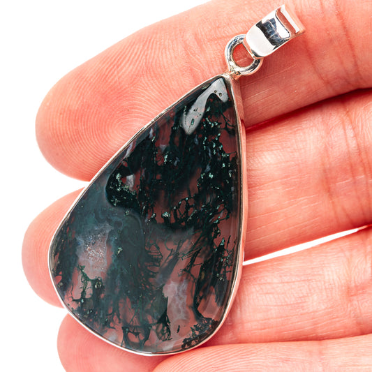 Premium Green Moss Agate Pendant 1 7/8" (.925 Sterling Silver)
