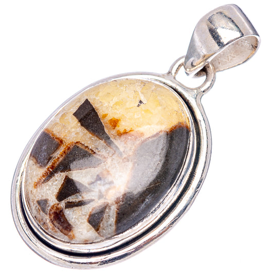 Oval septarian nodule pendant .925 sterling silver, polished stone with banded patterns