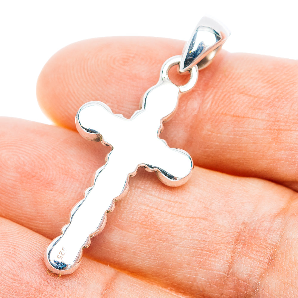 Southwestern Style White Buffalo Turquoise Cross Pendant 1 5/8" (.925 Sterling Silver)