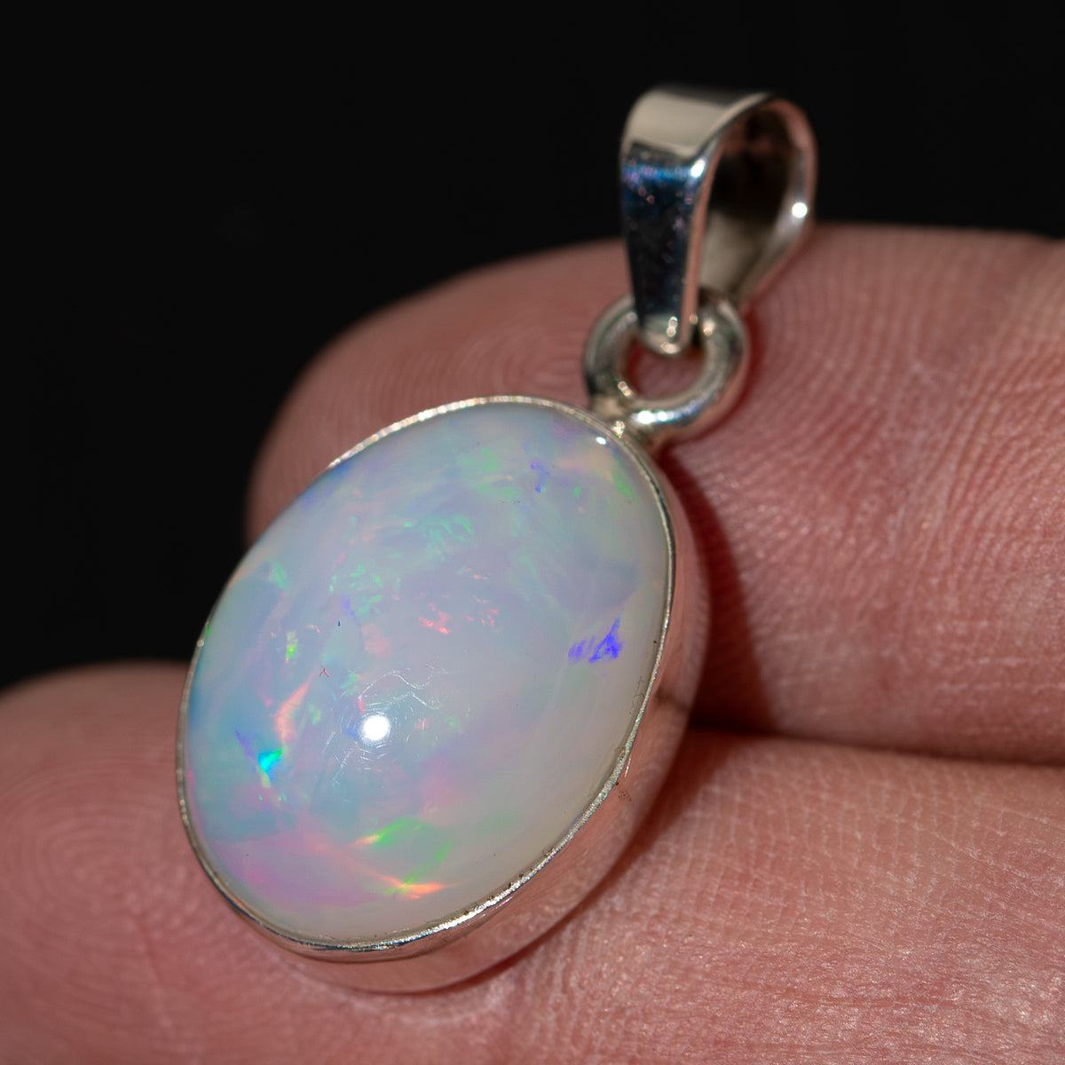 Ethiopian Opal Pendant 1 1/8" (.925 Sterling Silver)